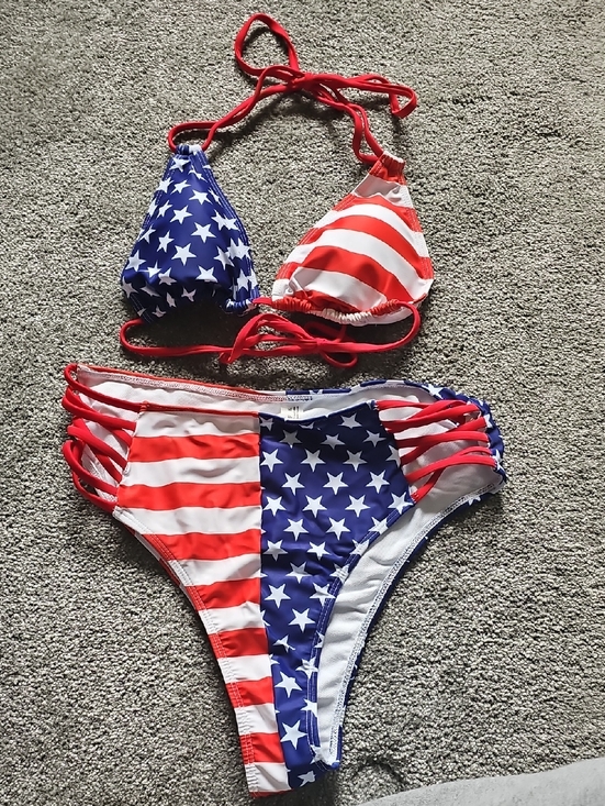 SHEIN Other - SHEIN Red White Blue American Flag Strappy Bikini Set